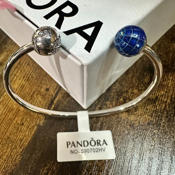 Authentic Pandora Silver Classic "You Mean The World To Me"Open Bangle, SZ17.5CM - Picture 1 of 9